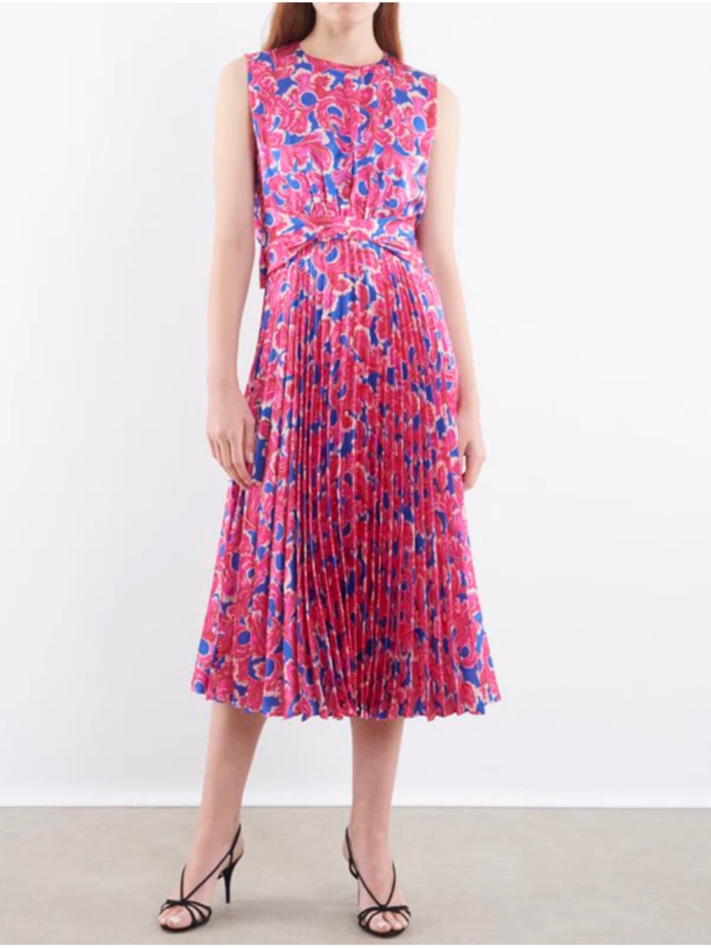 NWT Saloni Gwen B Dress in Azure featuring a vibrant pink floral print 4 $625